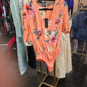 AFRM Coral Floral V-Neck Top